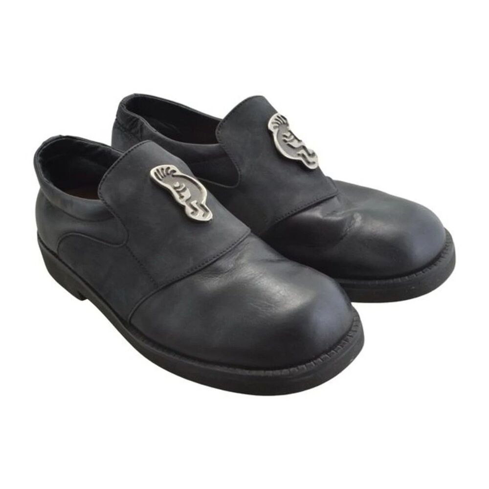 NAOT Black Leather Slip-On Shoes Women's Sz 9 US/EU 40 W/Kokopelli Metal Accent